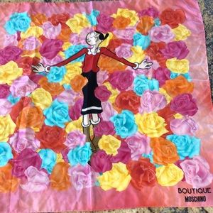 Moschino Boutique silk floral Olive Oil scarf